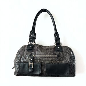 Nine West Black  Snakeskin Leather Satchel Handbag Purse Double Handles, Pockets